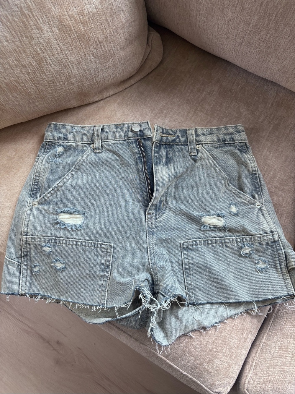 Signature Light Blue Distressed Jean Shorts